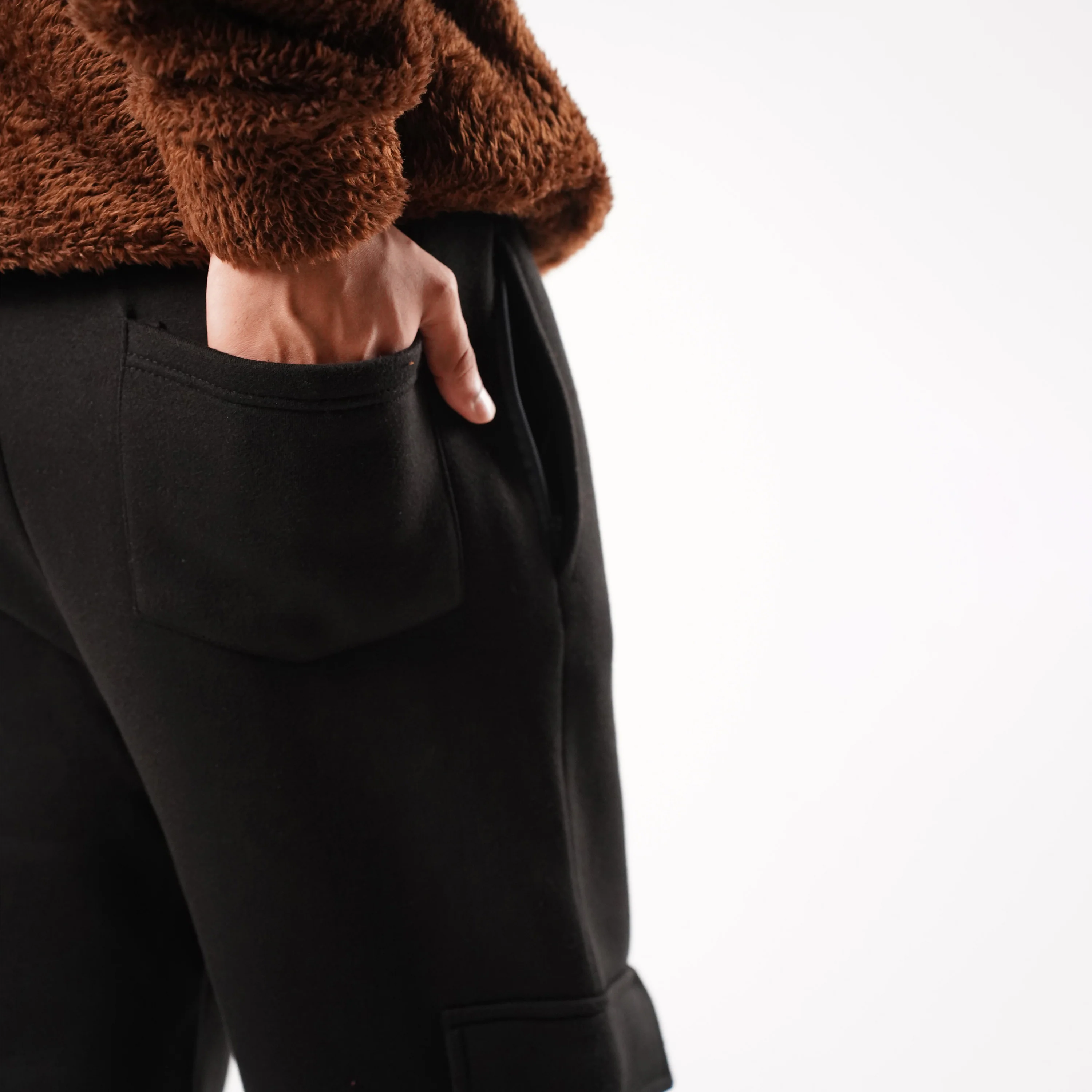 Black Cargo Trousers (Fleece) - Image 3