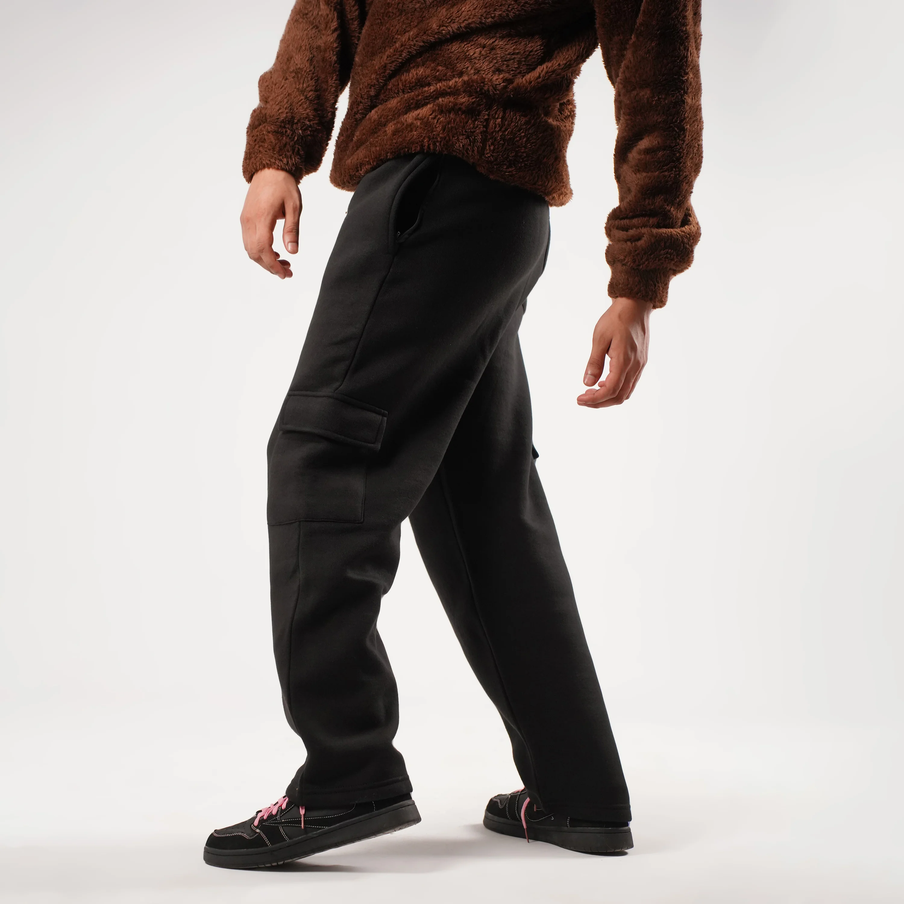 Black Cargo Trousers (Fleece) - Image 7