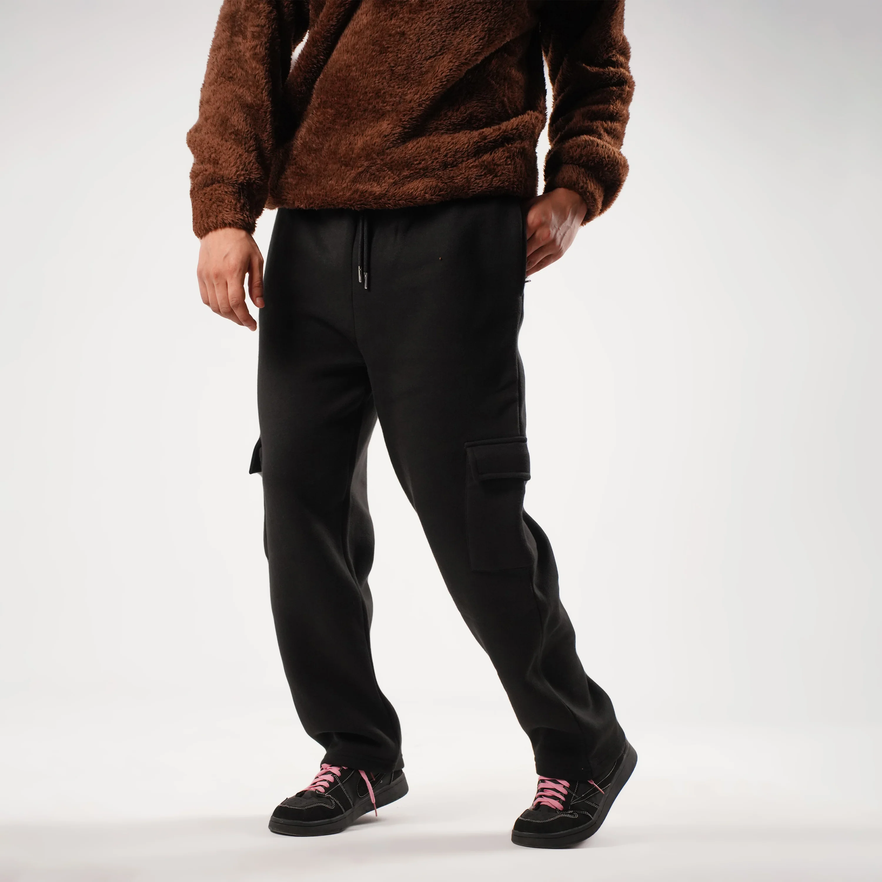 Black Cargo Trousers (Fleece) - Image 8